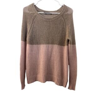 360 Cashmere Womens Colorblock Sweater Taupe Pink 100% Cashmere Small Relaxed